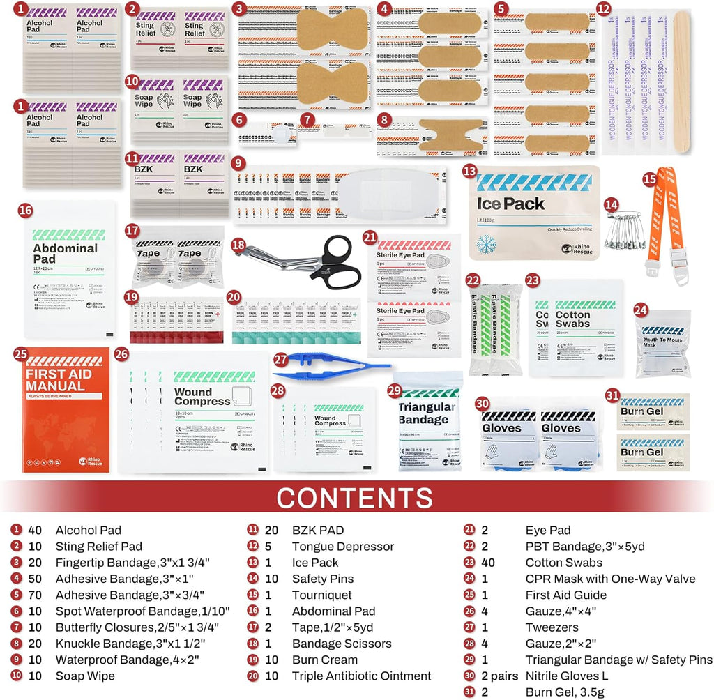 RHINO RESCUE 371 Pieces OSHA All-Purpose First Aid Kit, Home & Office Professional Medical Supplies, Ideal for Emergency, School, Business