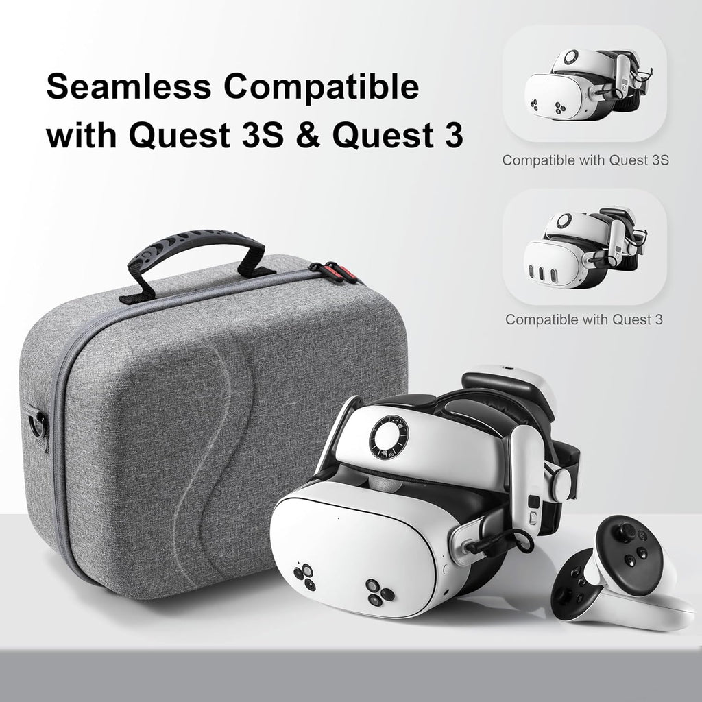 Large Carrying Case for Meta Quest 3/Quest 3S, Compatible with BOBOVR S3 Pro/Kiwi Design Battery Head Strap, Controllers & Accessories, Portable Hard Travel Case for Oculus Quest 3/3S Gray