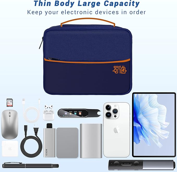 Electronics Organizer,Travel Cord Organizer Pouch, Portable Cable Organizer Bags, Waterproof Electronic Accessories Storage Case for Cables, Cords, Charger, Phone (Three Layer-NavyBlue)