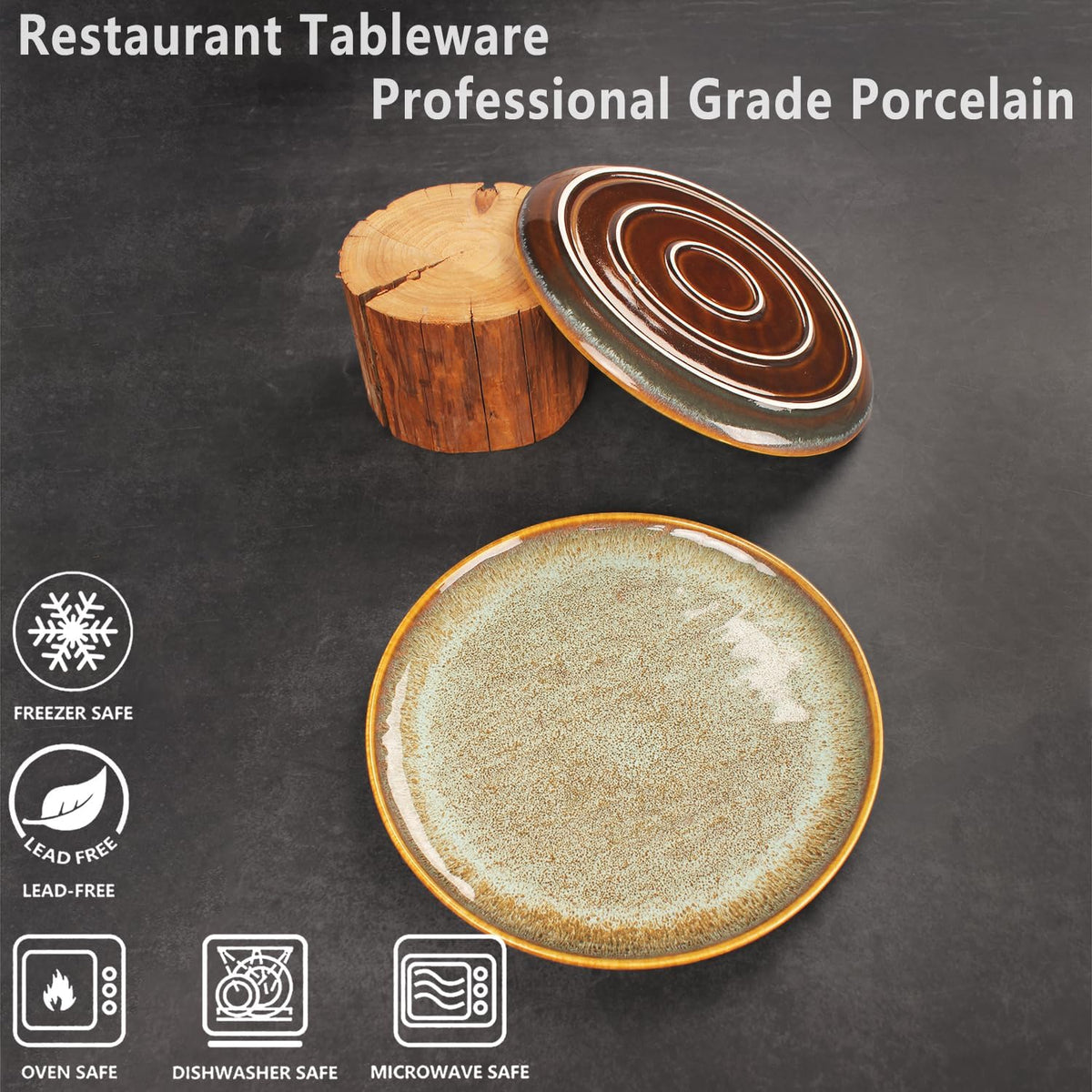 Ceramic Dinner Plates Dish Set,Set of 4,for Lunch snacks -Microwave Oven & Dishwasher Safe,Scratch Resistant,Dinnerware Kitchen Porcelain Serving Dishes 10 Inch Round