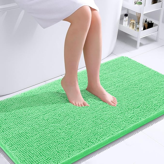 OLANLY Bathroom Rugs 44x24, Extra Soft Absorbent Chenille Bath Rugs, Rubber Backing Quick Dry, Machine Washable Bath Mats for Bathroom Floor, Tub and Shower, Home Decor Accessories, Mint Green