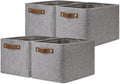 DULLEMELO Storage Baskets for Shelves, Fabric Collapsible Rectangular Storage Bins for Shelves, Closets, Nursery, Home, Office, Empty Gift Baskets (4-Pack, Grey)
