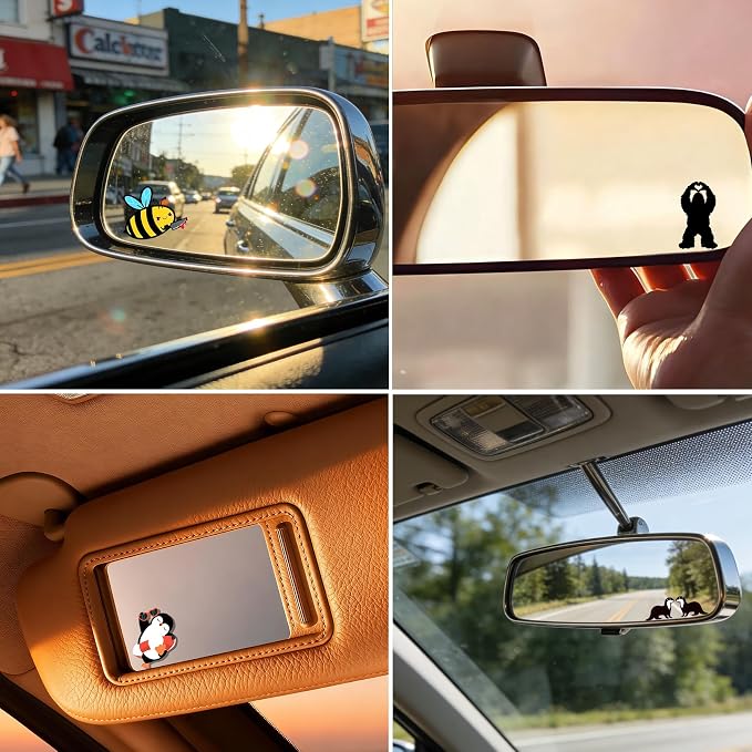 2Pack Penguin Car Vinyl Sticker and Decal for Rear View Mirror Window | Cute Penguin Mirror Sticker Waterproof,Car Accessories Decor,Penguin Gifts for Women Men,Laptop Bathroom Mirror