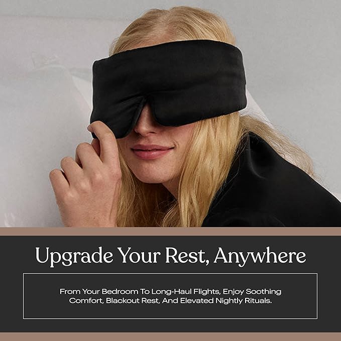 Lunya Weighted Silk Sleep Mask – Mulberry Silk Eye Cover with Cooling Glass Beads, Noise-Reducing Fit, Washable Fabric, and Travel Pouch – Sleeping Mask for Men and Women - Black – Large