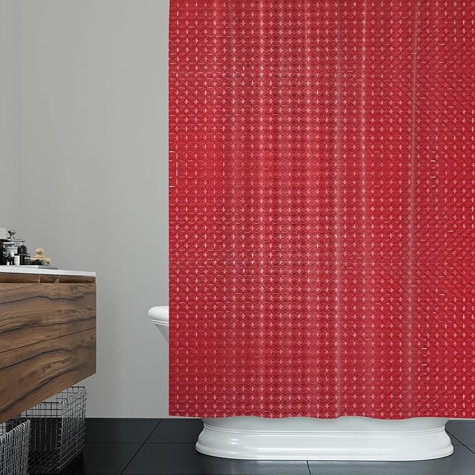 ggaimwf 72x78 Inch Solid Color Shower Curtain for Bathroom Waffle Bath Water Resistant Fabric Curtains Burgundy Modern Thick Shower Stall Curtain with Metal Hooks