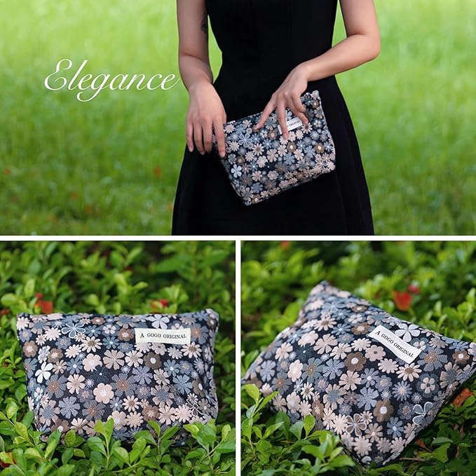 STARDW Aesthetic Floral Makeup Bag Cute Small Cosmetic Bags for Women Girls, Travel Toiletry Bag Large Capacity Zipper Makeup Pouch, Purse Organizer Pouches