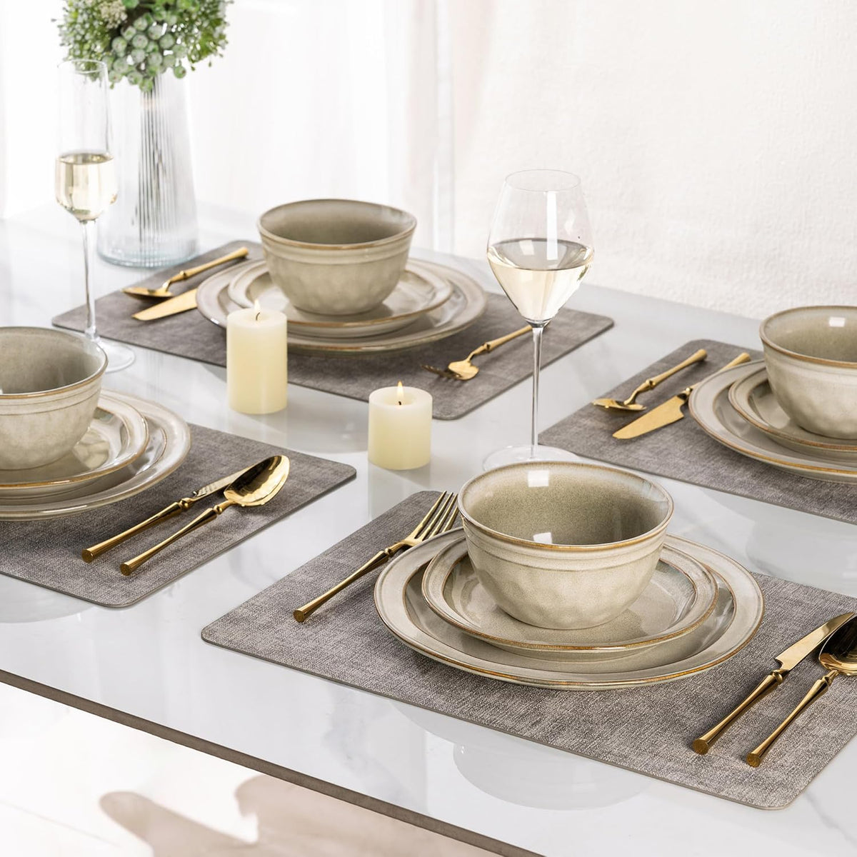 AmorArc Ceramic Dinnerware Sets,Stoneware Handmade Reactive Glaze Plates and Bowls Sets,Chip and Crack Resistant | Dishwasher & Microwave Safe,Dishes Set Service for 6 (18 pc)