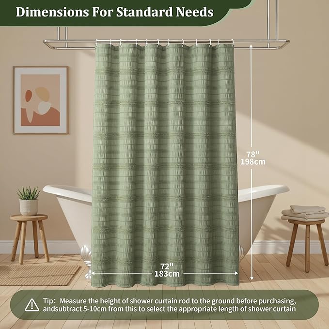 Siiluminisoy Sage Green Shower Curtain Farmhouse Shower Curtain for Bathroom Rustic Striped Fabric Shower Curtains 72 x 78