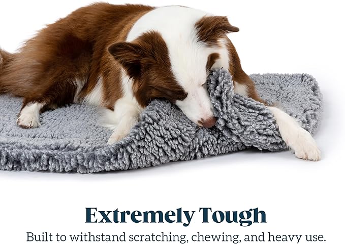 PELZIN Stoutwool Indestructible Dog Bed - Fluffy Chew Proof Dog Crate Pad - Tough Kennel Pad for Aggressive Chewers - Washable, Ideal for Medium Breeds & Fits 30-Inch Crate - 29"x18", Charcoal