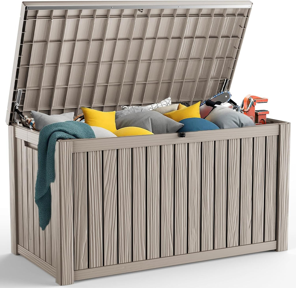 200 Gallon Resin Deck Box, Lockable Patio Outdoor Storage Box for Furniture, Garden Tools and Tools Storage, Waterproof Outside Storage Boxes - Grey