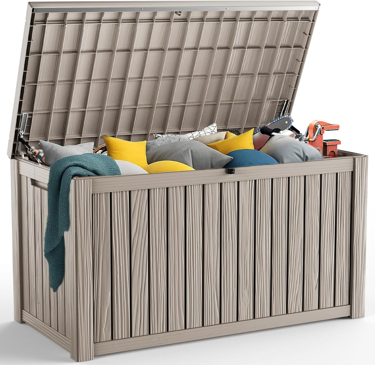 200 Gallon Resin Deck Box, Lockable Patio Outdoor Storage Box for Furniture, Garden Tools and Tools Storage, Waterproof Outside Storage Boxes - Grey
