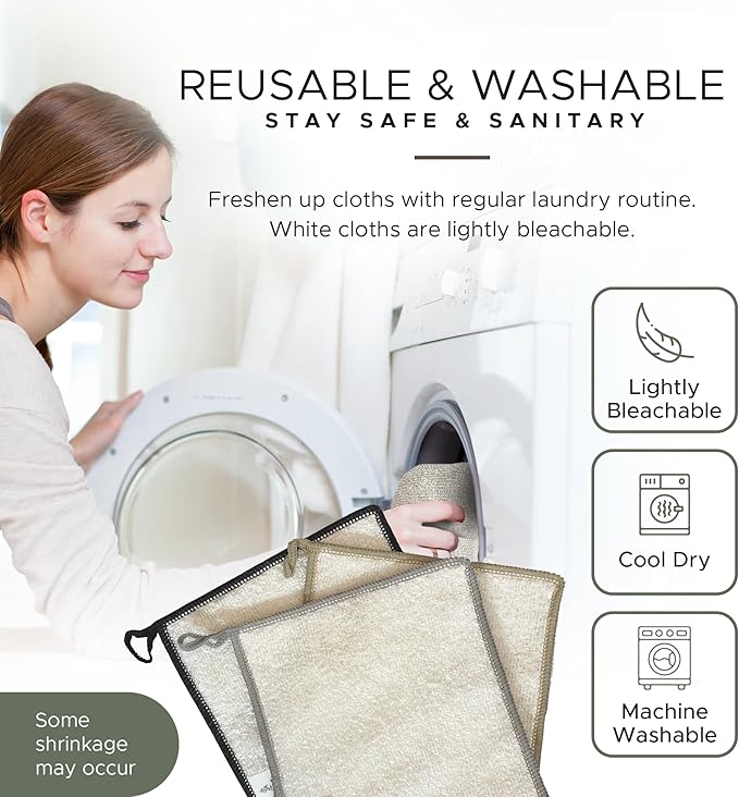 Whiffkitch Dishcloths Dishrags for Kitchen and Household Cleaning 6x7 6-Pack Non-Scratch 2-Ply Weave, Rayon Derived from Bamboo, Absorbent, Washable, Long-Lasting