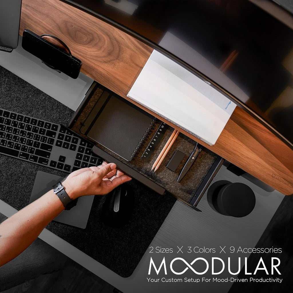 Moodular Add-ons Storage Drawer [Accessory Only - Requires Moodular Wooden Monitor Stand Slide Rails for Use] Black MSA-DR