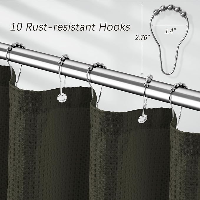 PANGSINNE 60 inch Stall Shower Curtain Brown - 256GSM Waffle Weave Heavy Duty Thick Fabric Shower Curtains for Bathroom, Hotel Quality Spa Luxury Cloth Bath Curtain Set with 10 Hooks, 60Wx72H Brown