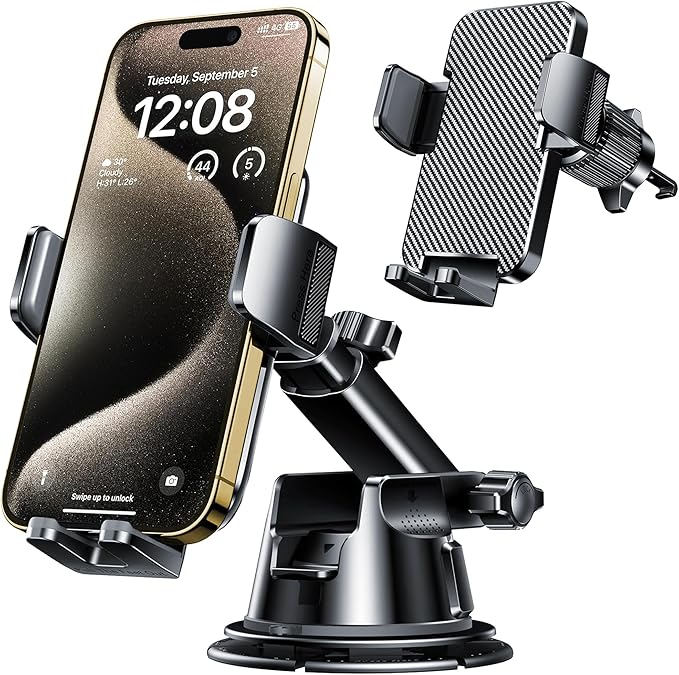 Qifutan Dash Mounted Holders Phone Holders for Your Car Phone Mount for Car Windshield Dashboard Air Vent Universal Desk Mounts Hands Free Automobile Cell Phone Holder Fit for iPhone Smartphone