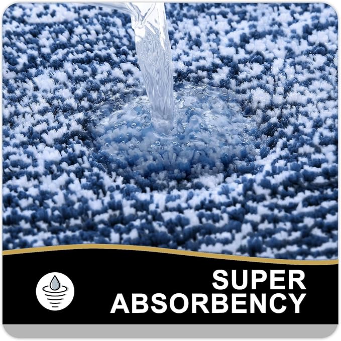 OLANLY Toilet Rugs U-Shaped 24x20, Extra Soft and Absorbent Microfiber Bathroom Rugs, Non-Slip, Machine Wash Dry, Plush Shaggy Contour Bath Mats for Toilet Base (Navy and White)