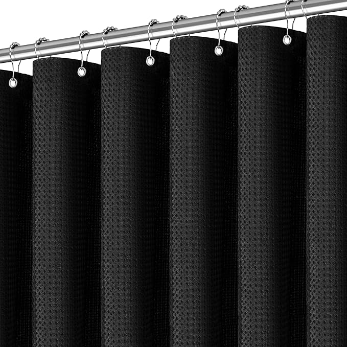 PANGSINNE 84 inch Long Waffle Textured Fabric Shower Curtains, 256GSM Heavy Duty Weighted Shower Curtains, Hotel Quality Luxury Polyester Bathroom Curtain with 12 Hooks, 72Wx84H