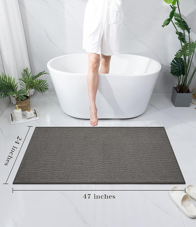 chakme Bathroom Rugs Mat 47x24, Ultra Thin Non Slip Bath Mat Quick Dry Absorbent Bath Mat for Bathroom Floor, (Dark Grey, 47"x24")