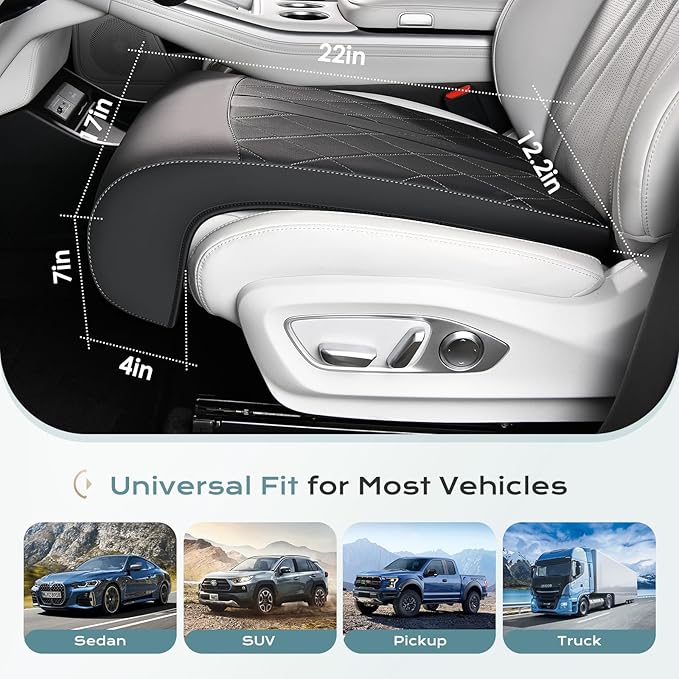 Coverado Car Seat Extender Leg Support, Leather Leg Extender Cushuin for Car Seats, Waterproof Car Seat Cushions Universal Fit for Most Vehicles (Black)