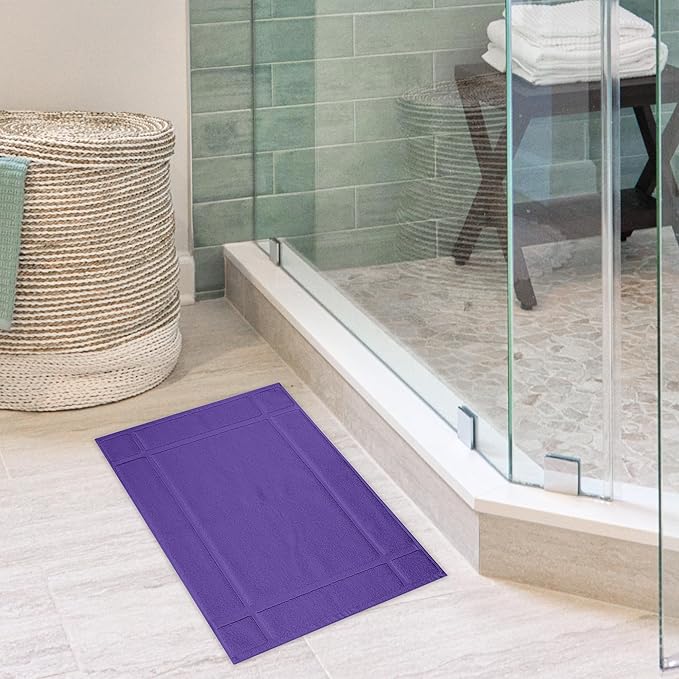 Ample Decor 100% Cotton Bath Mats 24 x 17 Inches, Quick Dry, 1350 GSM Banded Border Shower Bathroom Floor Mat, Not Bathroom Rug - Purple, 2 Pack
