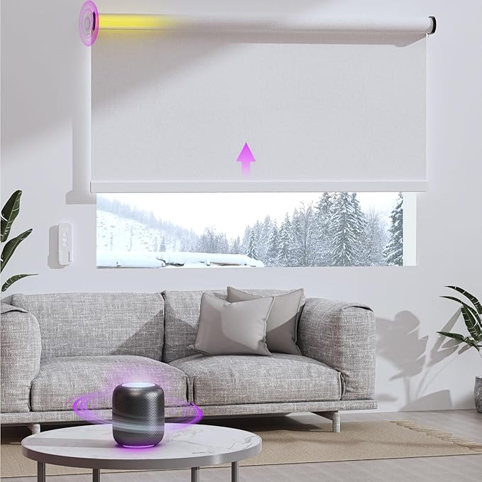 Astomi Motorized Roller Shades for Windows, Effortless Remote & Voice Control