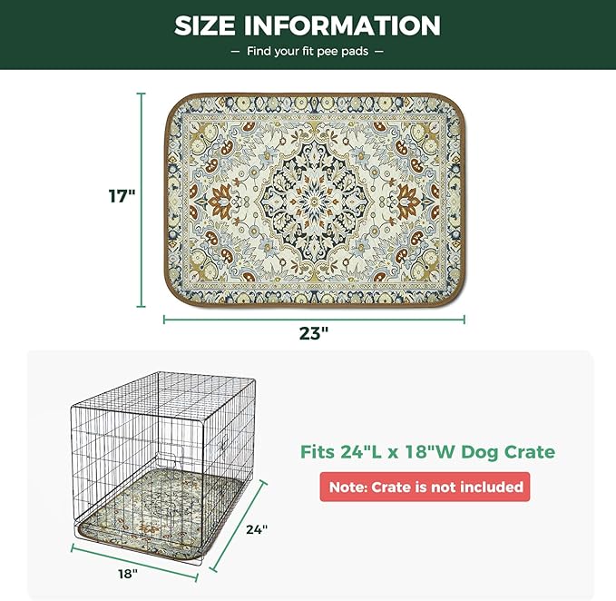 FXW Washable Pee Pads for Dogs, Puppy Pads with Super Absorbent, Specifically Designed for 24inch Cages, 17" x 23" Rectangle, Boho Beige, 2 Packs