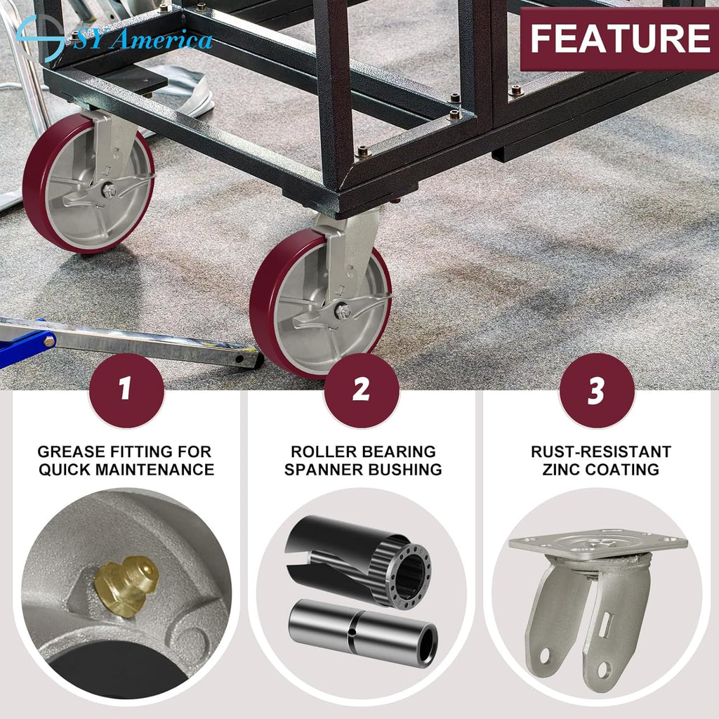 SY America 8" X 2" Casters Wheels,Heavy Duty Industrial Casters，Polyurethane on Aluminum Wheels,1 Rigid Casters,1600 LBS Load Capacity