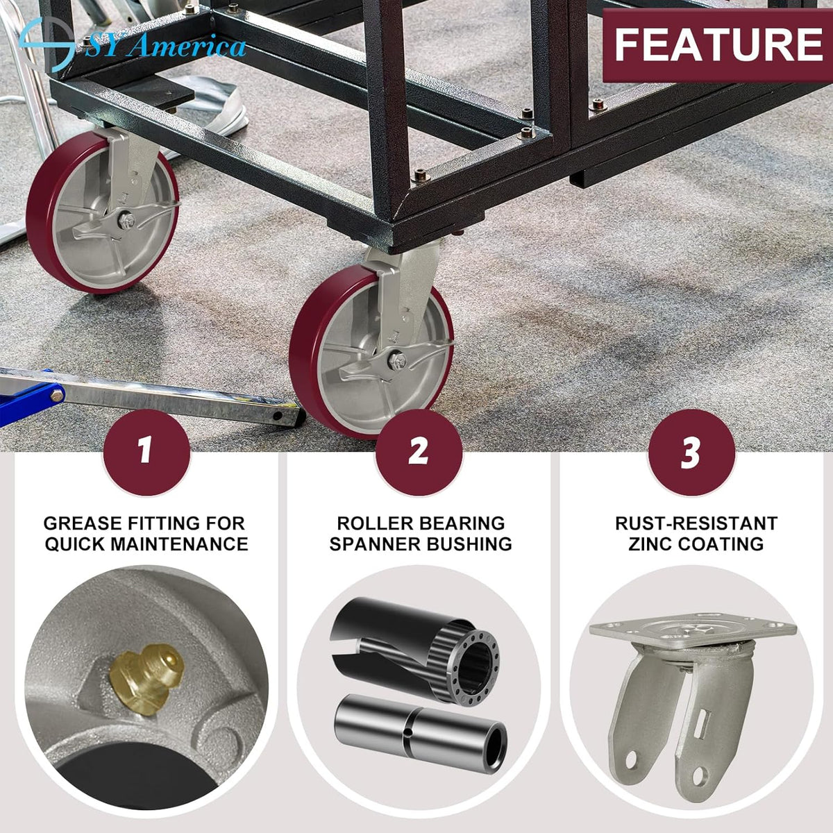 SY America 8" X 2" Casters Wheels,Heavy Duty Industrial Casters，Polyurethane on Aluminum Wheels,1 Rigid Casters,1600 LBS Load Capacity