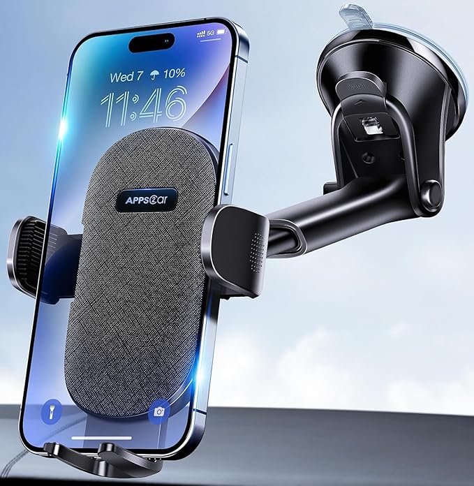 APPS2Car Car Phone Holder Mount, Dashboard/Windshield/Cell Phone Holder for Car, Compatible with iPhone, Samsung, All Phones,Black