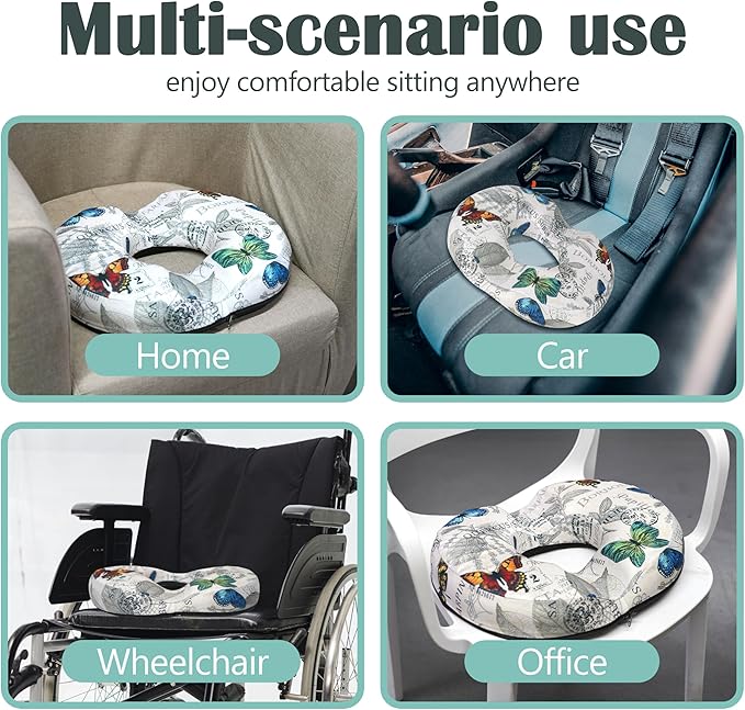 Hemorrhoid Pillows for Sitting Donut Gel Ergonomic Butterfly Seat Cushion for Long Sitting Tailbone Pain After Surgery Relief Office Chair Pillow for Butt Cute Coccyx Car Drivers Postpartum Pregnancy
