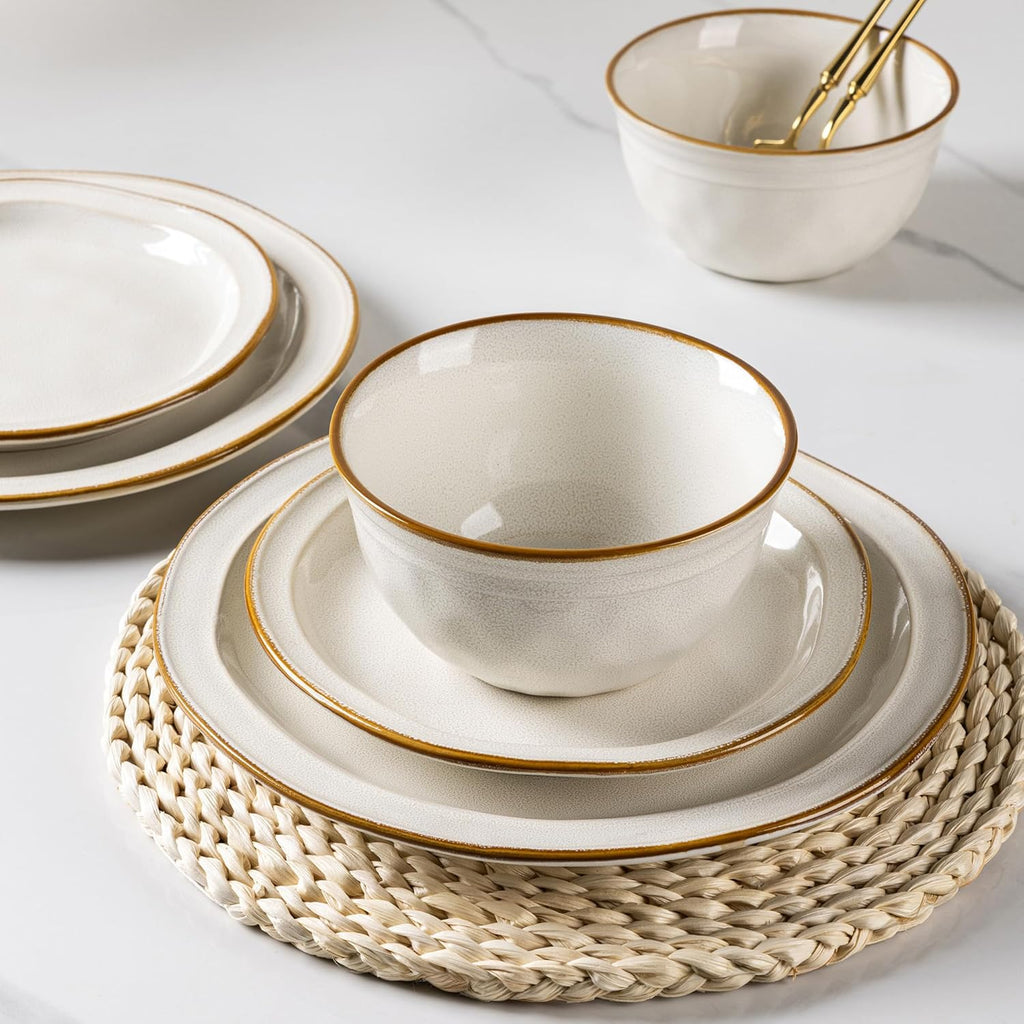 AmorArc Ceramic Dinnerware Sets,Stoneware Handmade Reactive Glaze Plates and Bowls Sets,Chip and Crack Resistant | Dishwasher & Microwave Safe,Dishes Set Service for 6 (18pc)