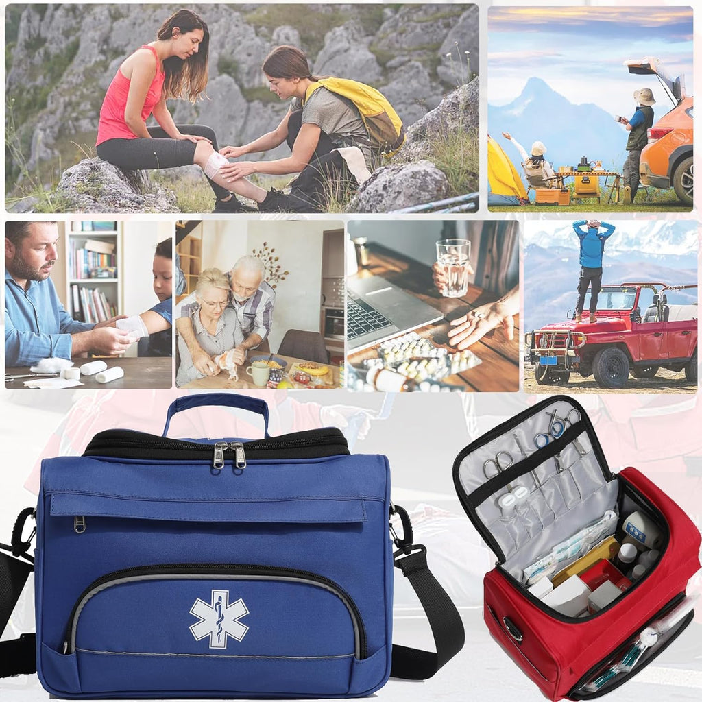 Empty Medicine Bag for Travelling Red First Aid Bag On Call Trauma Bag EMT First Responder Carrier Bag Medical Supplies Kit Emergency Bag for School(Bag only)