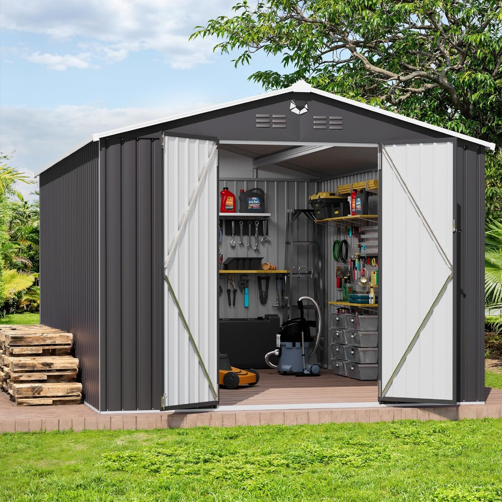 10x14 FT Outdoor Storage Shed,Metal Tool Sheds,Waterproof Outside Storage Shed,Large Storage Building with Lockable Door
