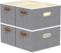 Yawinhe Fabric Storage Bins with Handles, Foldable Baskets for Shelves, Cubes with 3 Handles, Large Boxes for Clothes, Grey, 16.9''Lx11.8''Wx10.2''H, 4-Pack