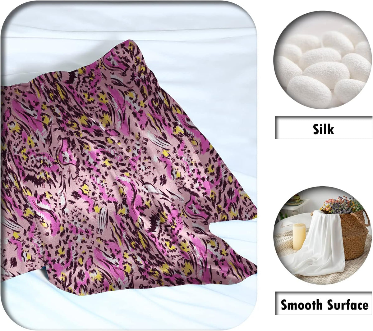 Mulberry Silk Pillowcase for Hair and Skin King Size Leopard Print Silk Pillow Cases with Zipper Soft Breathable Smooth Cooling Silk Pillow Covers for Sleeping (Pink Paint,20"X 36",1Pcs)