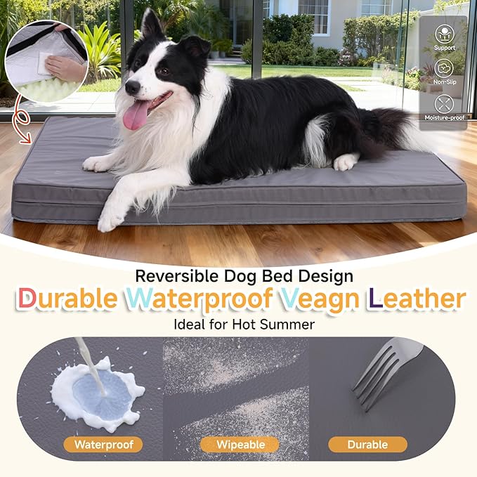 WAYIMPRESS Waterproof Dog Bed for Crate - Outdoor Crate Pad for Medium Dogs, Orthopedic Egg Crate Foam, Anti-Slip, Reversible & Washable Cover, 35" x 22", Gray