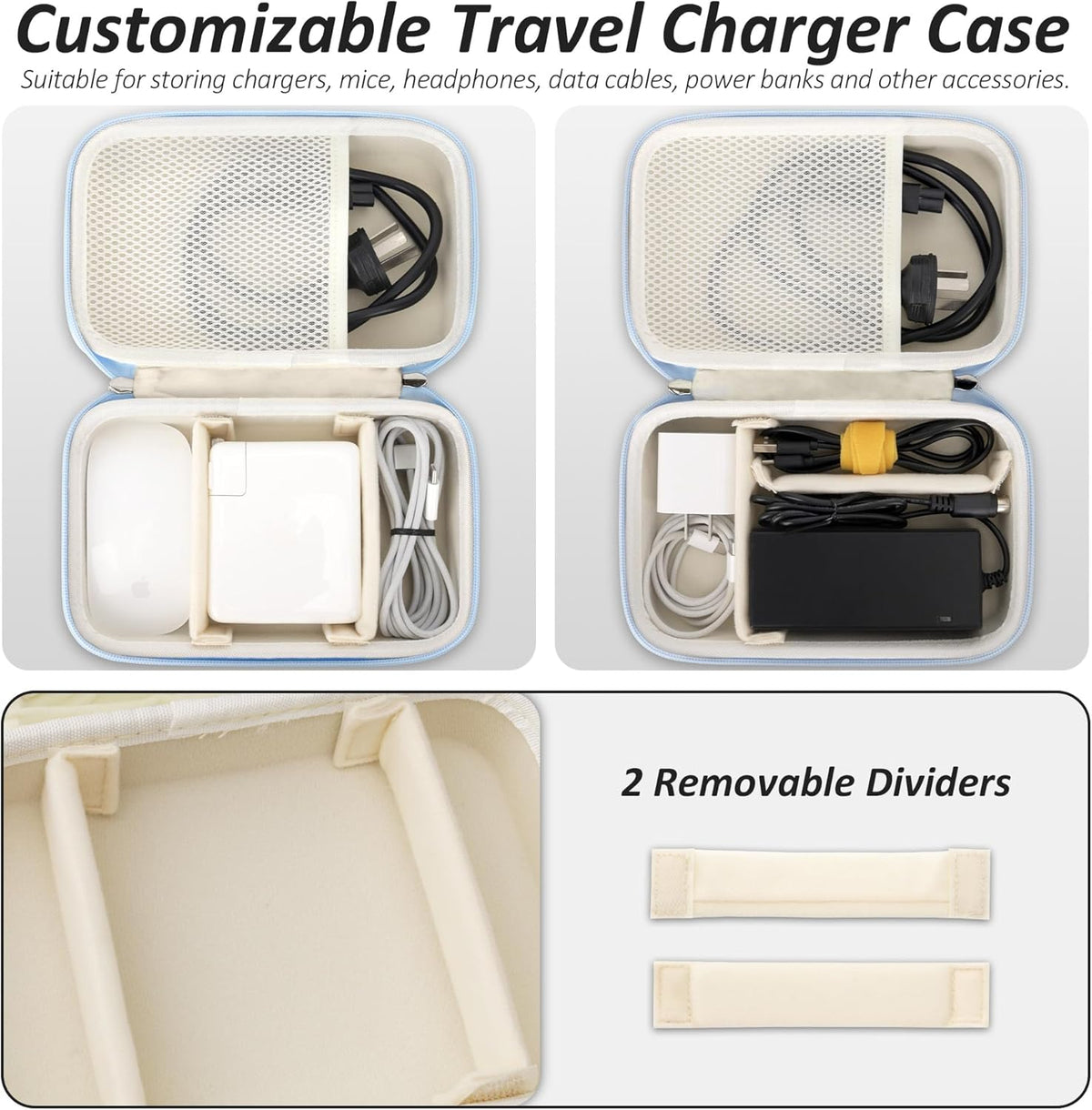 Charger Case for Macbook, Portable Tech Electronic Organizer Bag,Travel Storage Pouch for Laptop Accessories, MacBook Power Adapter, Charging Cords, USB Drives, Power Bank (Blue, XL)