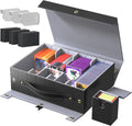 Top Loader Compatible Trading Card Storage Box with Handle, Small Case & Dividers - 2000+ Capacity Magnetic Deck Box for MTG Commander, for TCG, Sports Cards & Collectibles, Black Grey