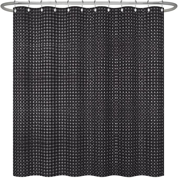ggaimwf 36x72 Inch Solid Color Shower Curtain for Bathroom Waffle Bath Water Resistant Fabric Curtains Raisin Black Modern Thick Shower Stall Curtain with Metal Hooks