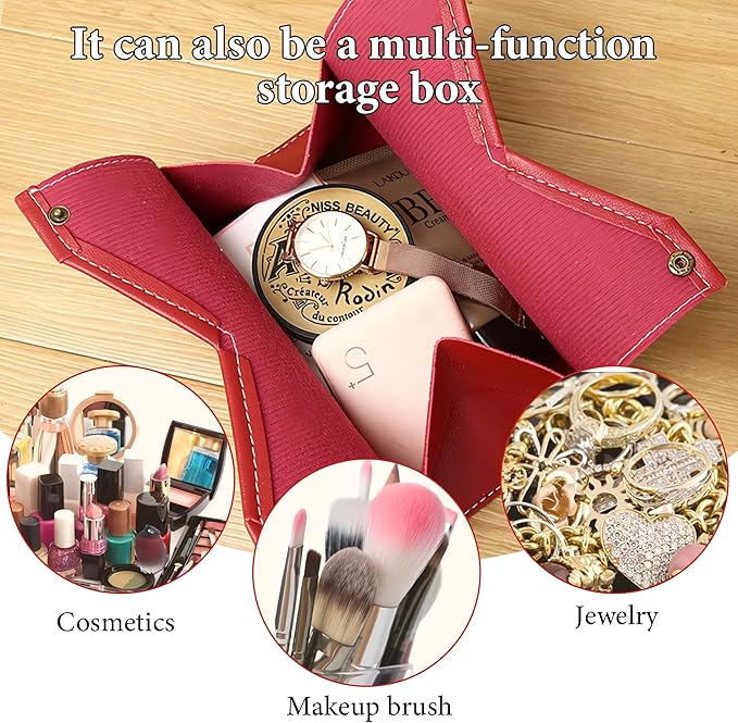 Beleda PU Leather Tissue Box Cover Rectangle Car Living Room Bedroom Kitchen Home Office Desktop Cute Tissue Box Decoration Modern Minimalist Nordic Napkin Holder Medium Tissue Organizer Box (Red)