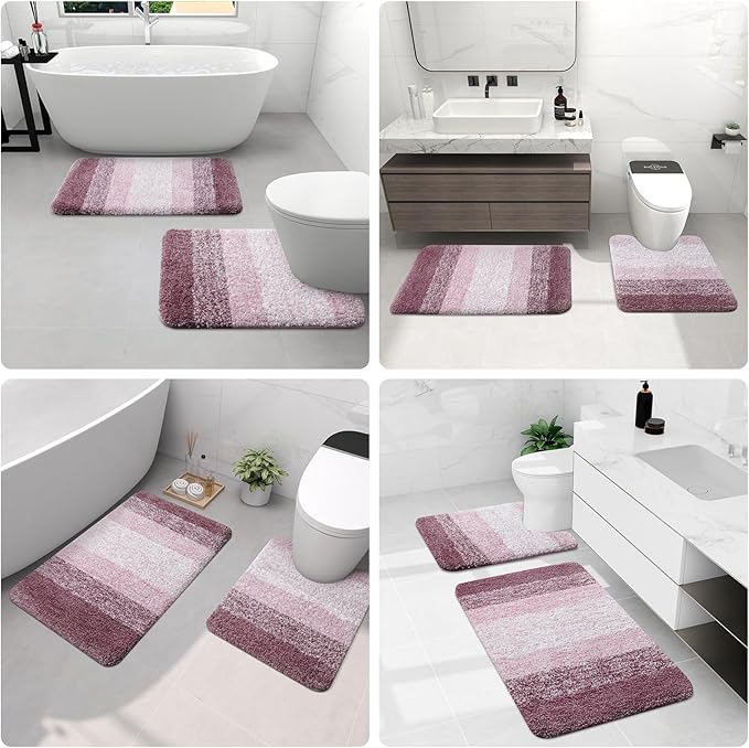 Arotive Microfiber Bathroom Rugs, Shaggy Soft and Absorbent Bath Rug, Non-Slip, Thick Plush Machine Washable Dry Bath Mats for Bathroom, Tub and Shower, 59x24, Mauve, Rectangular