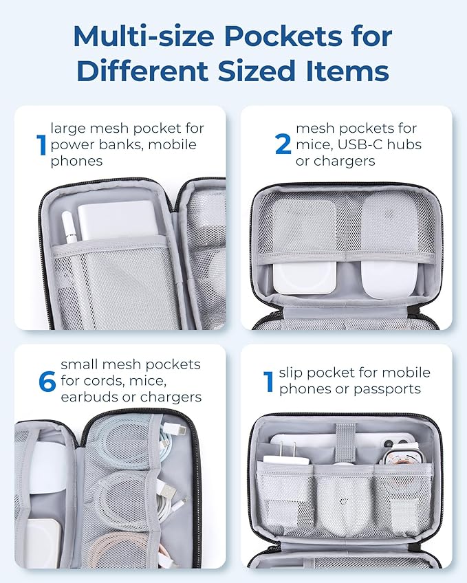 BAGSMART Electronics Organizer Travel Case, Cable Charger Cord Tech Organizer Pouch for Phone Charger Accessories, Beige