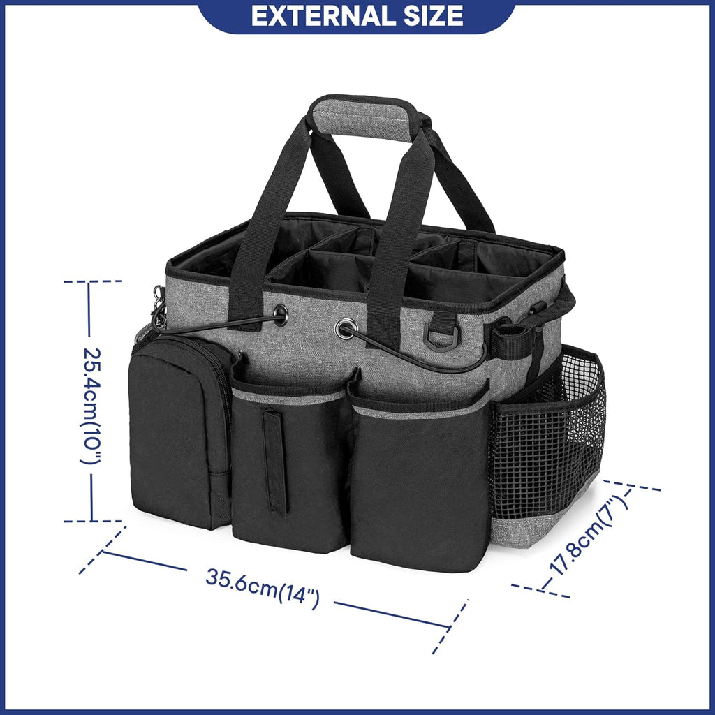 LoDrid Large Professional Cleaning Caddy with Detachable Divider, Supply Organizer with Handle and Shoulder Strap, Cleaning Bags for Housekeepers & Cleaners, Black
