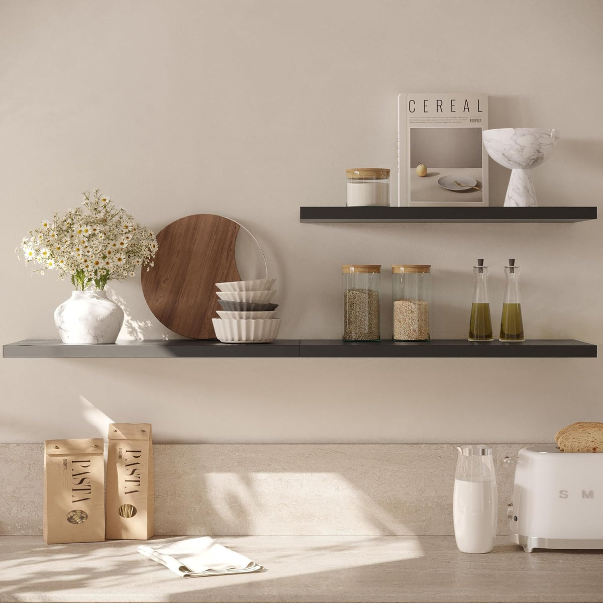 Wall Shelf Set of 3, Black Floating Shelves 36 in W x 10 in D x 1 in H, Wooden Floating Wall Shelf with Invisible Brackets for Living Room/Bedroom/Bathroom/Kitchen Storage and Decor