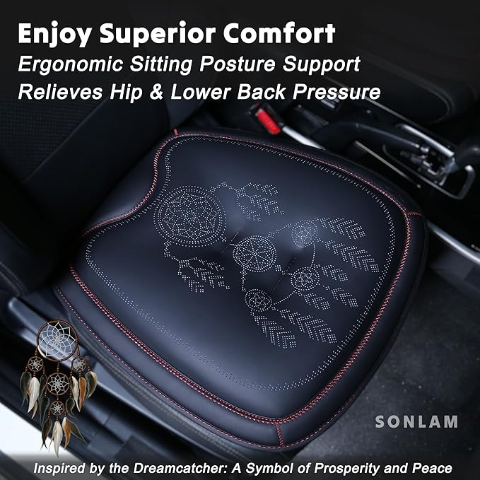 Comfort Dreamcatcher Car Seat Cushion Non-Slip - Relaxing, Optimal Support & Posture for Long Drive (Single Seat (Black with Red))