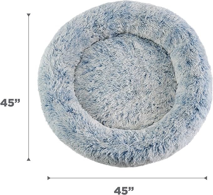Best Friends by Sheri Original Calming Donut Dog and Cat Bed, Shag Faux Fur, Denim Blue, XL (45in x 45in) - Anxiety Relief for Pets Up to 150 lbs