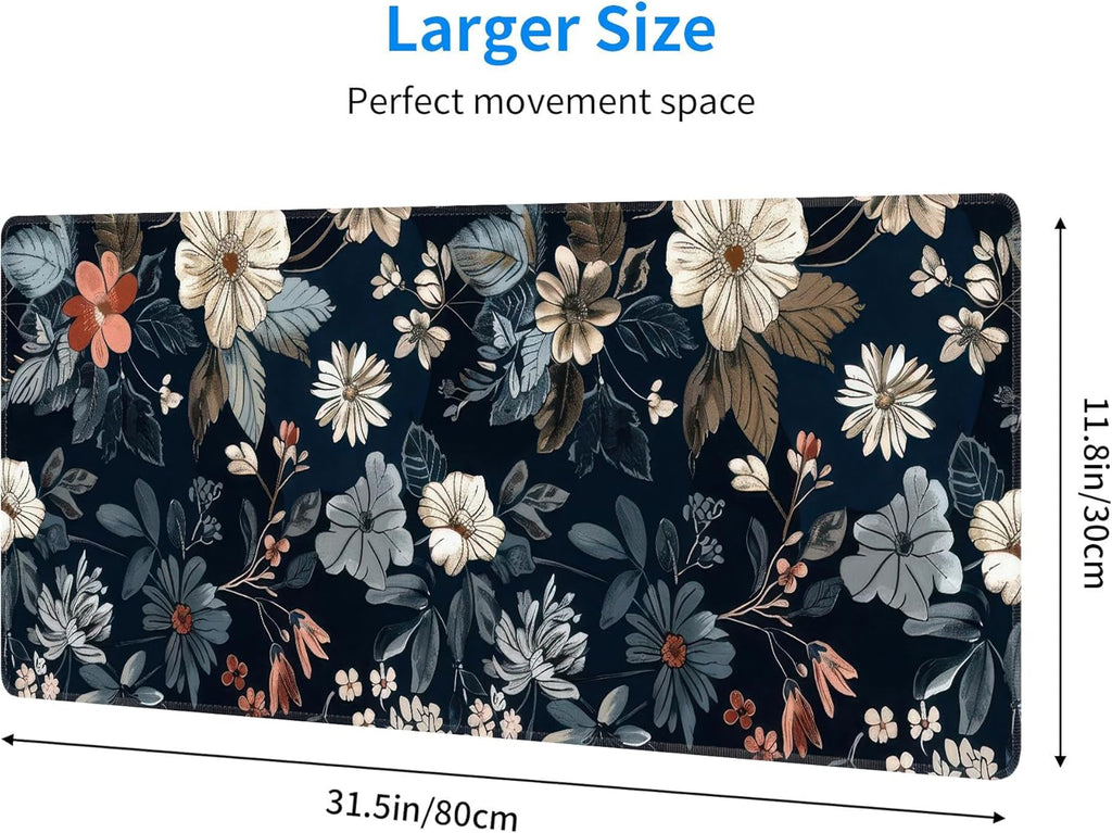 Dark Flower Large Mouse Pad,Gaming Keyboard Desk Pad,Extended Mouse Mat Non-Slip Rubber Base with Stitched Edges for Office Game Home XL 31.5"x11.8"
