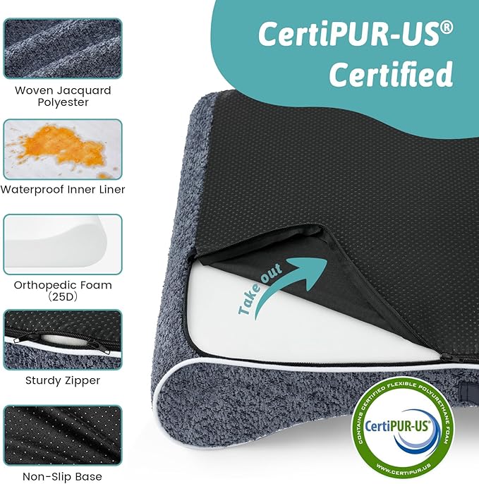 COZY KISS Orthopedic Dog Bed for Small Dogs up to 35 lbs - Removable Washable Cover with Waterproof Lining & Non-Skid Bottom, Cotton-Polyester Blend Boat-Shaped Lounger Mattress, S(30x20x5in), Blue