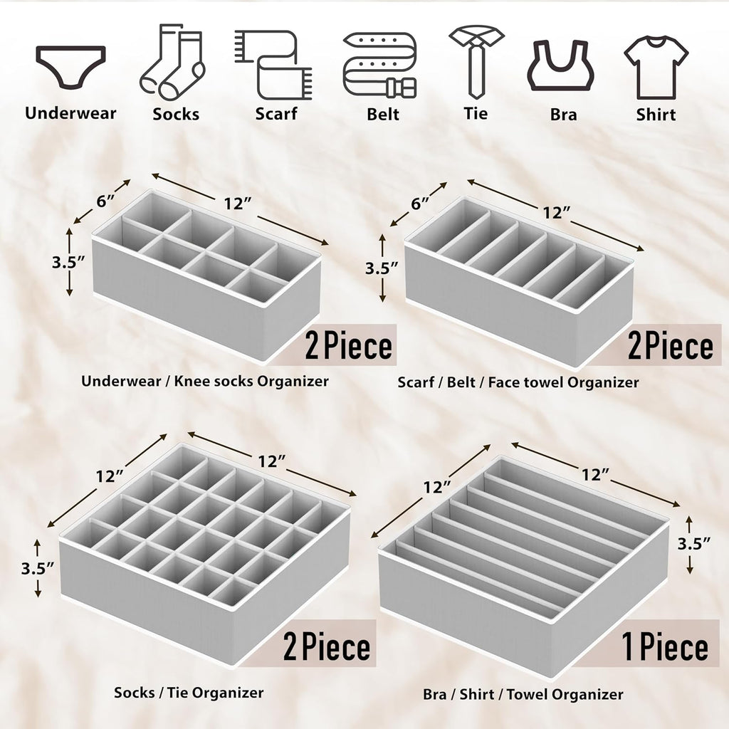 Simple Houseware Closet Underwear Organizer Drawer Divider Assorted 7 Pieces, Gray