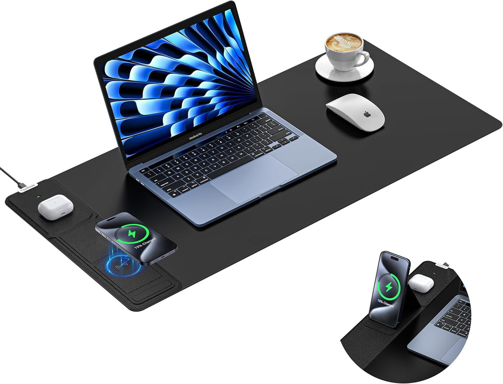 TopMade Mouse Pad with 15W Wireless Charging & Phone Holder, 31.5" x 15.75" XXL Large Desk Pad, Gaming Computer Keyboard Pad, Waterproof Mousepad Home Office Desk Mat for MacBook, PC, Laptop, Black